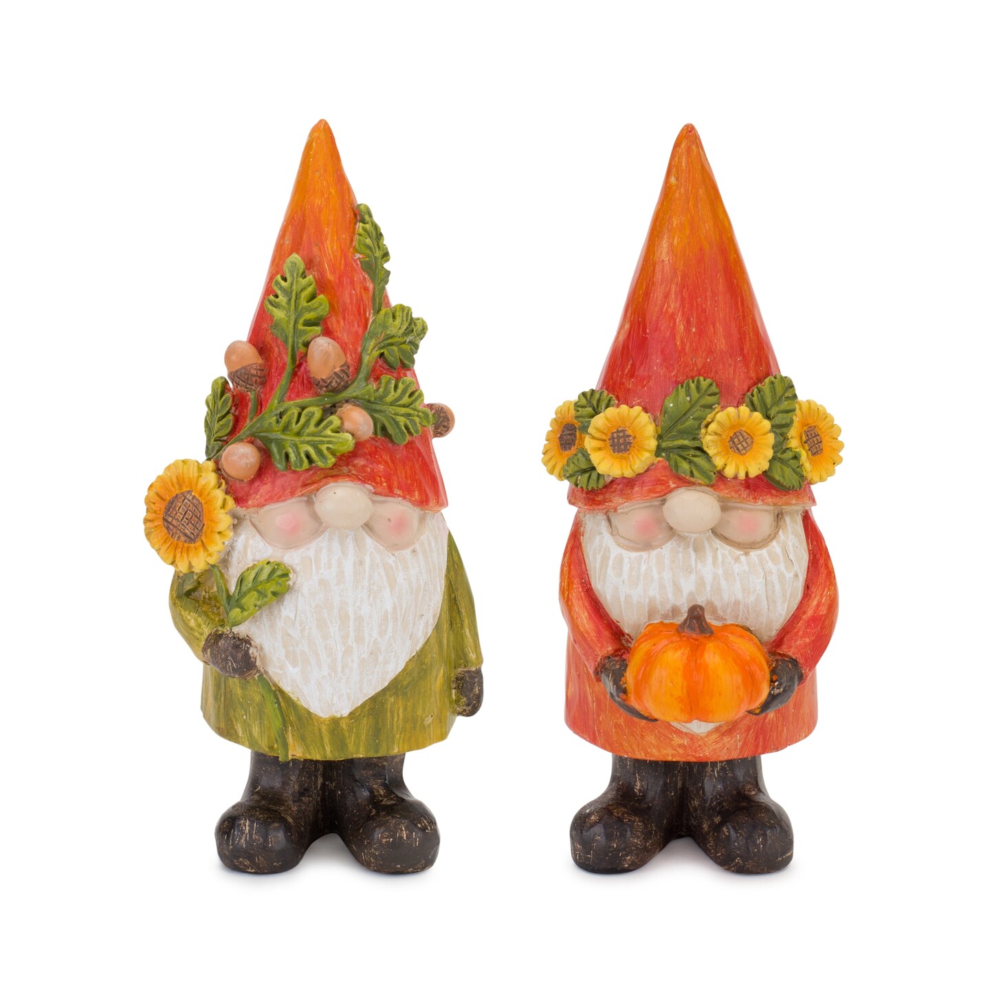Melrose Set of 4 Orange and Green Fall Gnome Tabletop Decorations 6&#x22;
