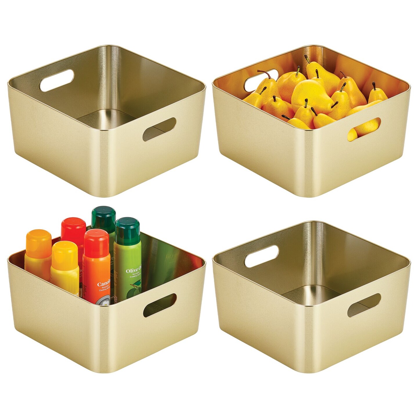 mDesign Metal Storage Container Bin Basket with Handles, 4 Pack