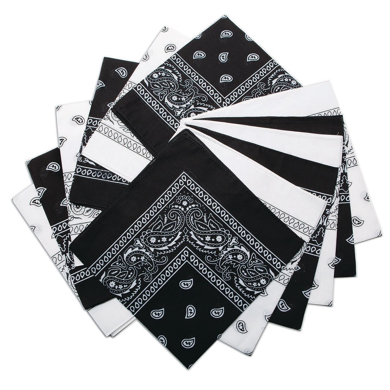 Western Style Paisley Bandanas, Bold Black &#x26; White Colors (Pack of 12)