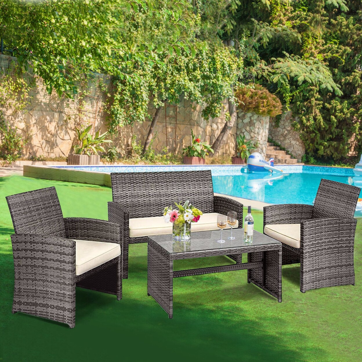 Gymax 4Pcs Patio Outdoor Rattan Furniture Set W Cushioned Chair Loveseat Table Michaels