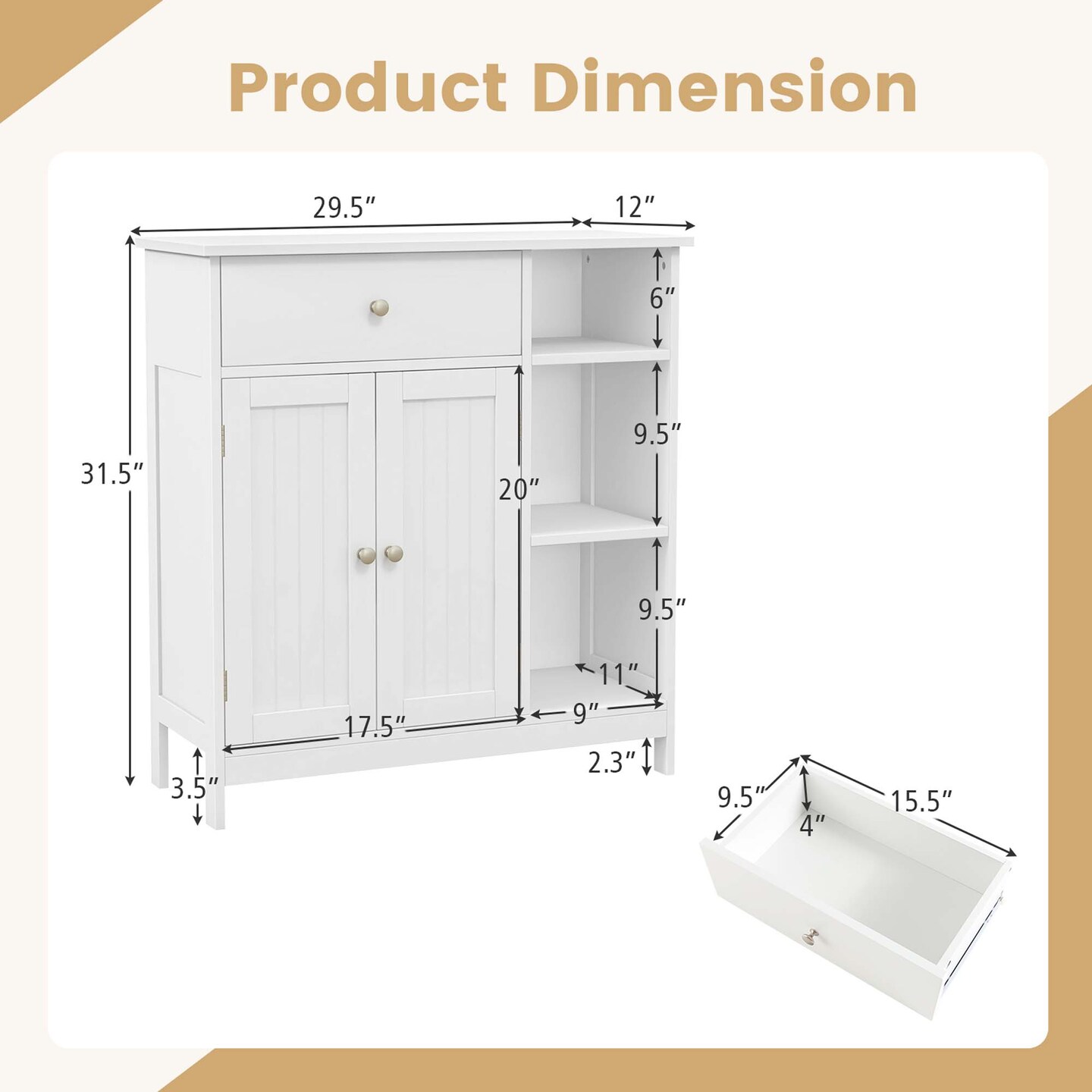 Costway Bathroom Floor Cabinet Freestanding Kitchen Cupboard Storage Organizer with Drawer