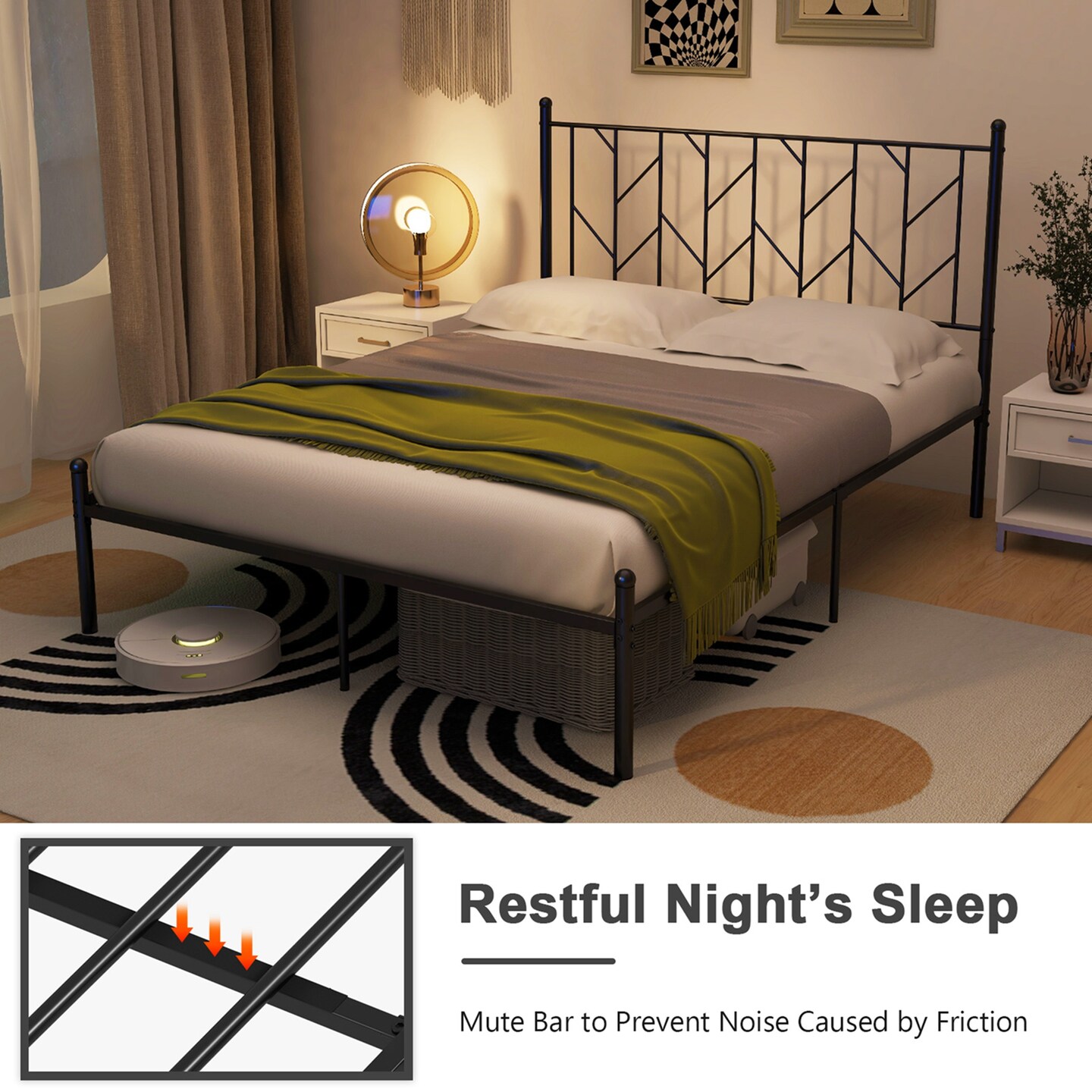 Costway Full/Qween/Twin  Size Metal Platform Bed Frame Vintage Headboard Mattress Foundation Black