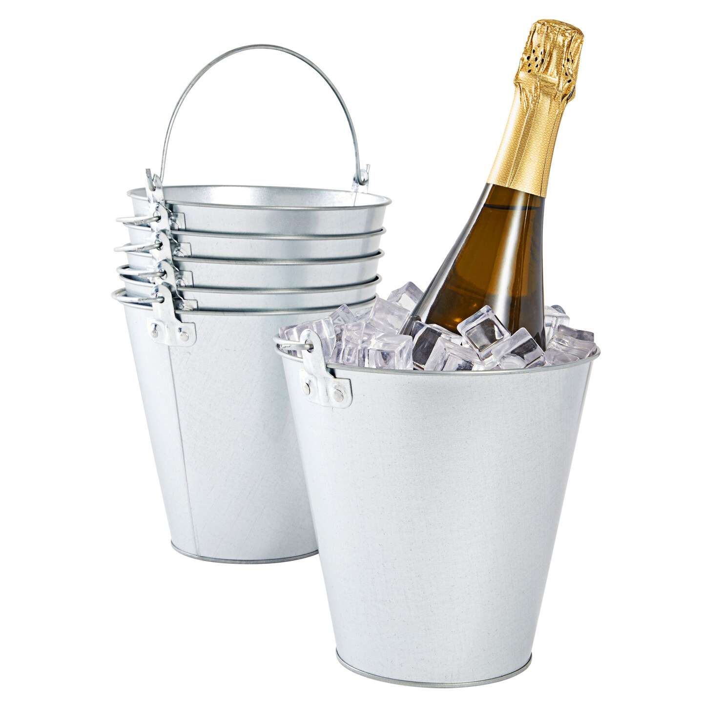 3 Pack Galvanized Metal Ice Buckets for Parties, 7 Inch Tin Pails