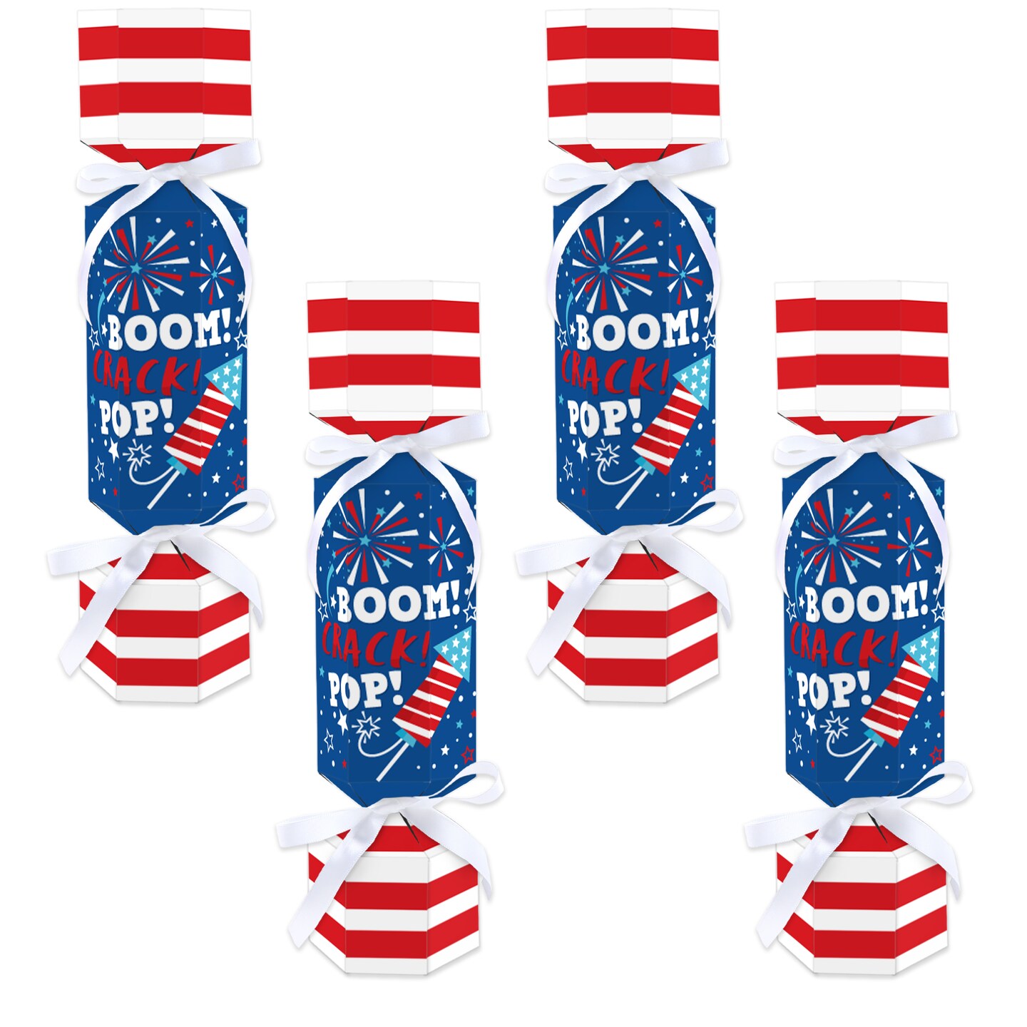 Big Dot of Happiness Firecracker 4th of July - No Snap Red, White and Royal Blue Party Table Favors - DIY Cracker Boxes - Set of 12