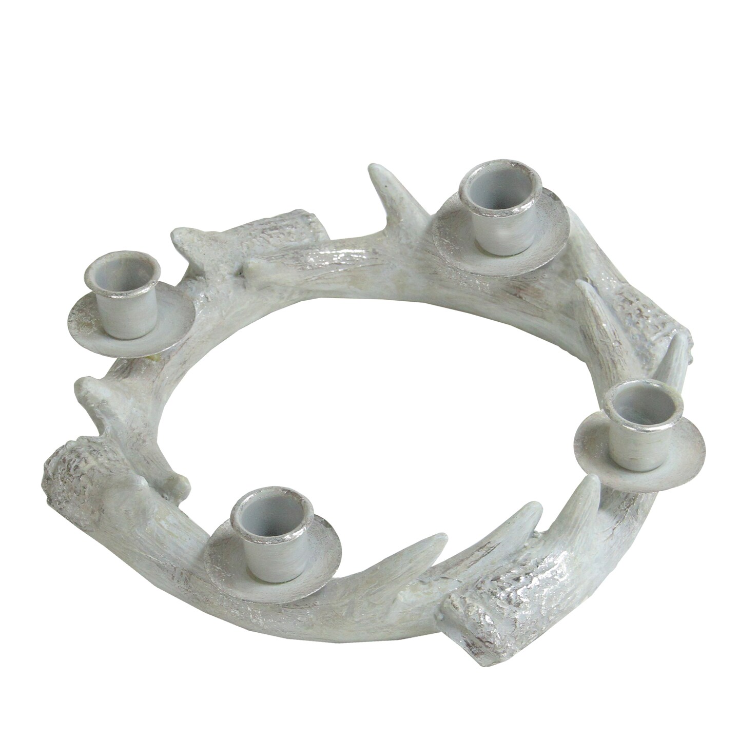 Northlight 10.25&#x22; Silver Distressed Finish Antler Wreath Candle Holder