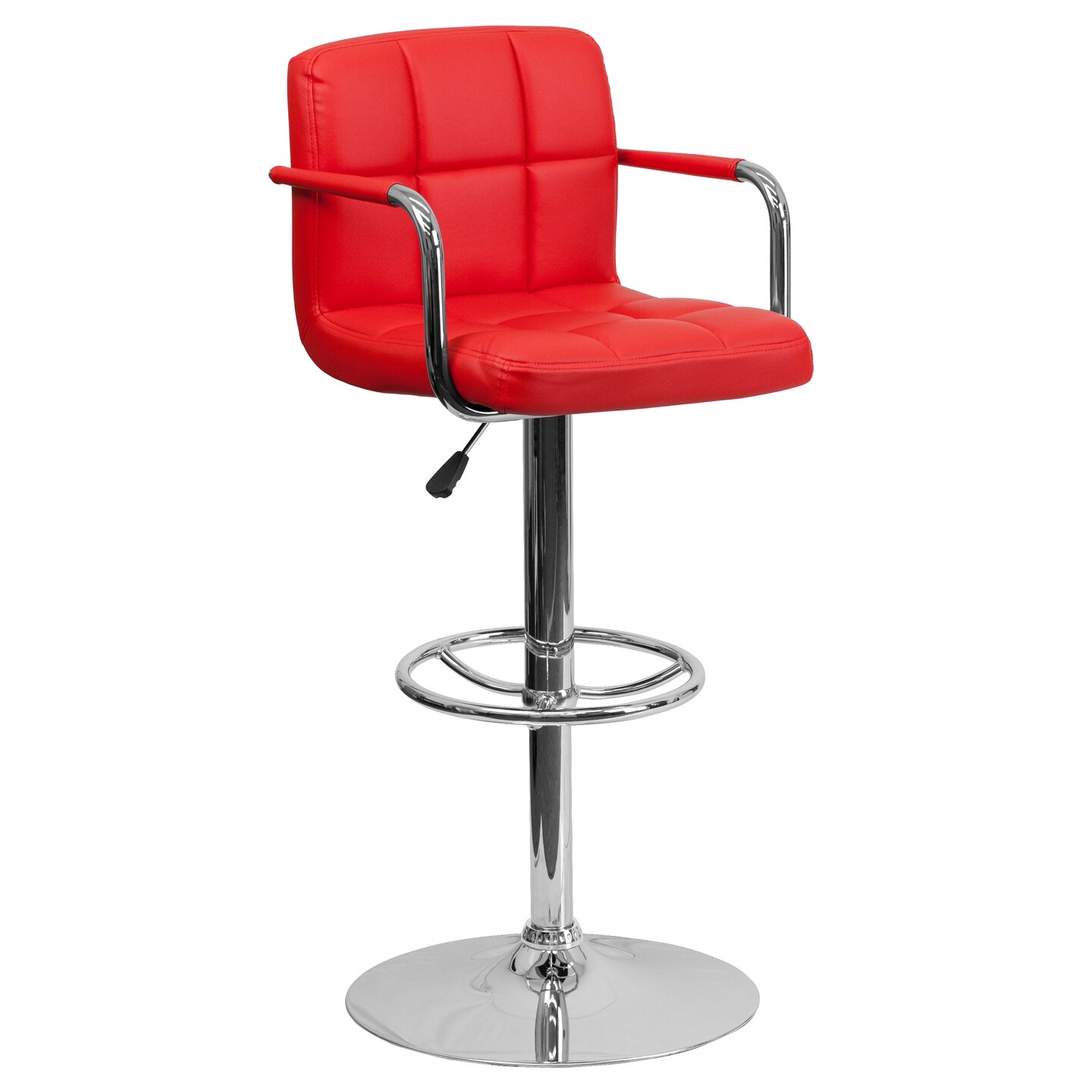 Flash Furniture 45.25&#x22; Red and Silver Quilted Adjustable Bar Stool