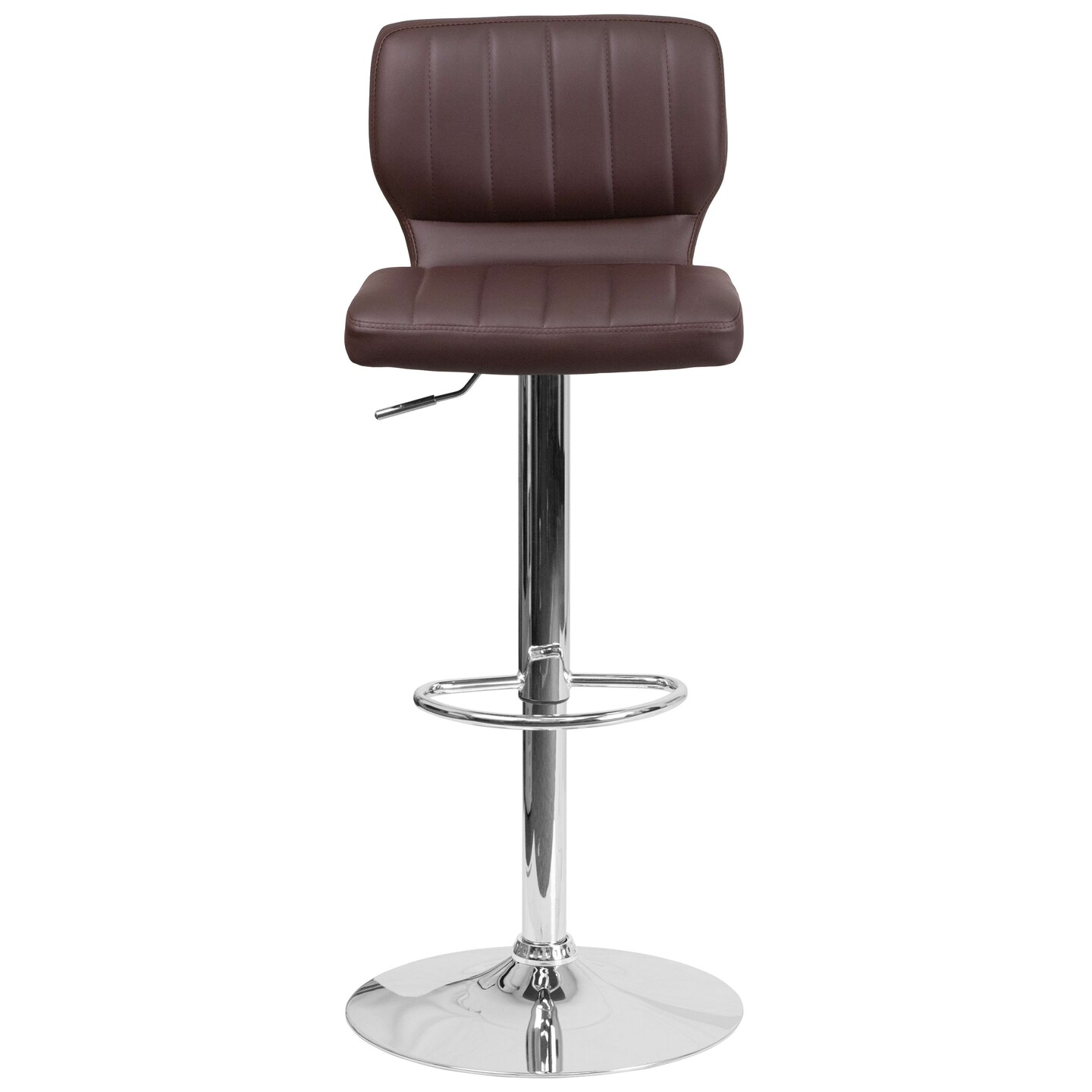 Merrick Lane Set of Two Swivel Bar Stools with Vertical Stitched Back and Adjustable Chrome Base with Footrest