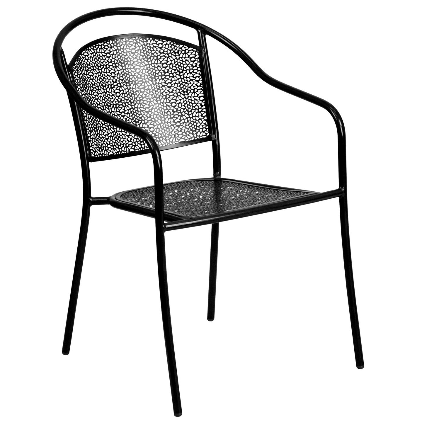 Emma and Oliver Commercial 35.25&#x22; Round Metal Garden Patio Table Set w/ 2 Round Back Chairs