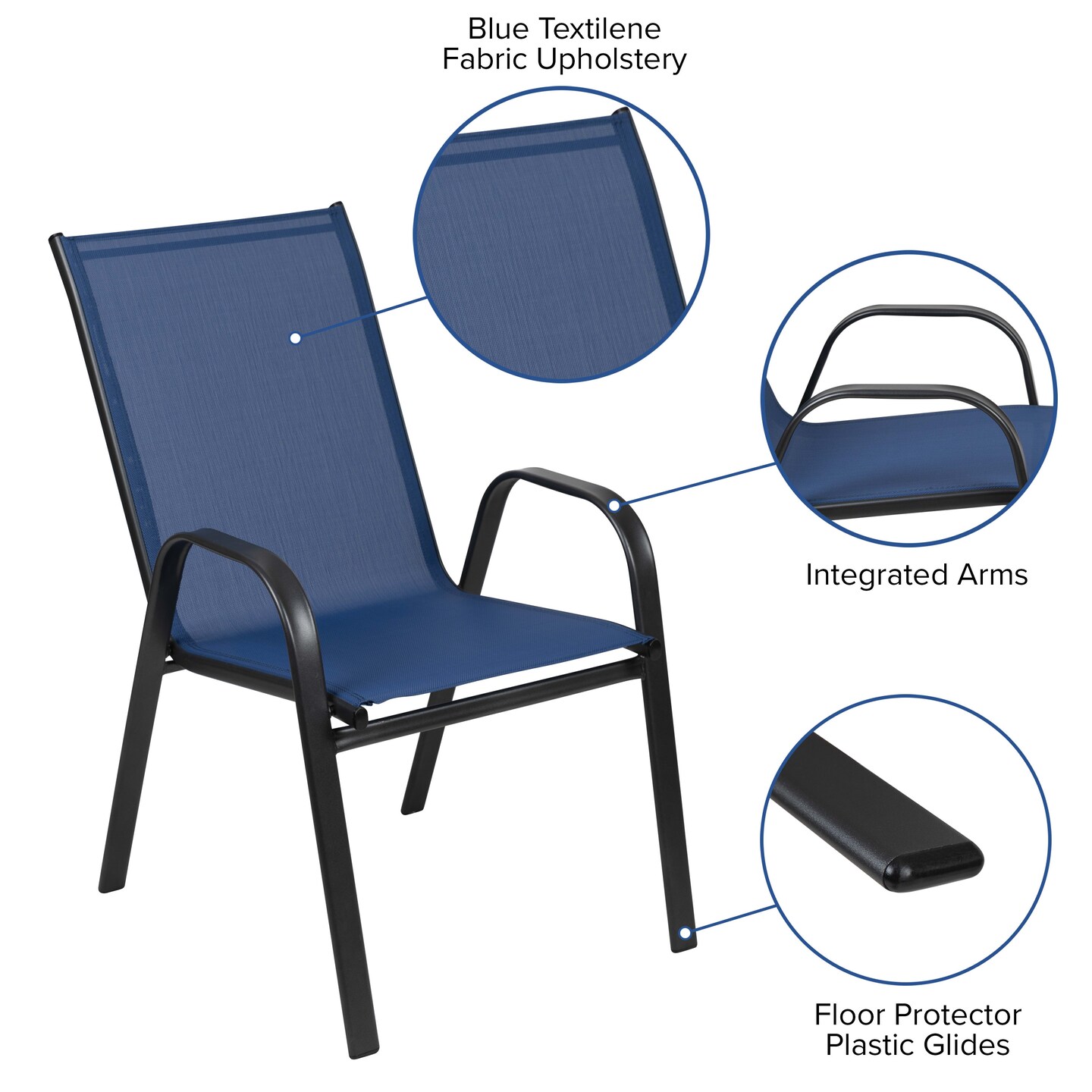 Emma and Oliver 5 Pack. Outdoor Stack Chair with Flex Comfort Material and Metal Frame