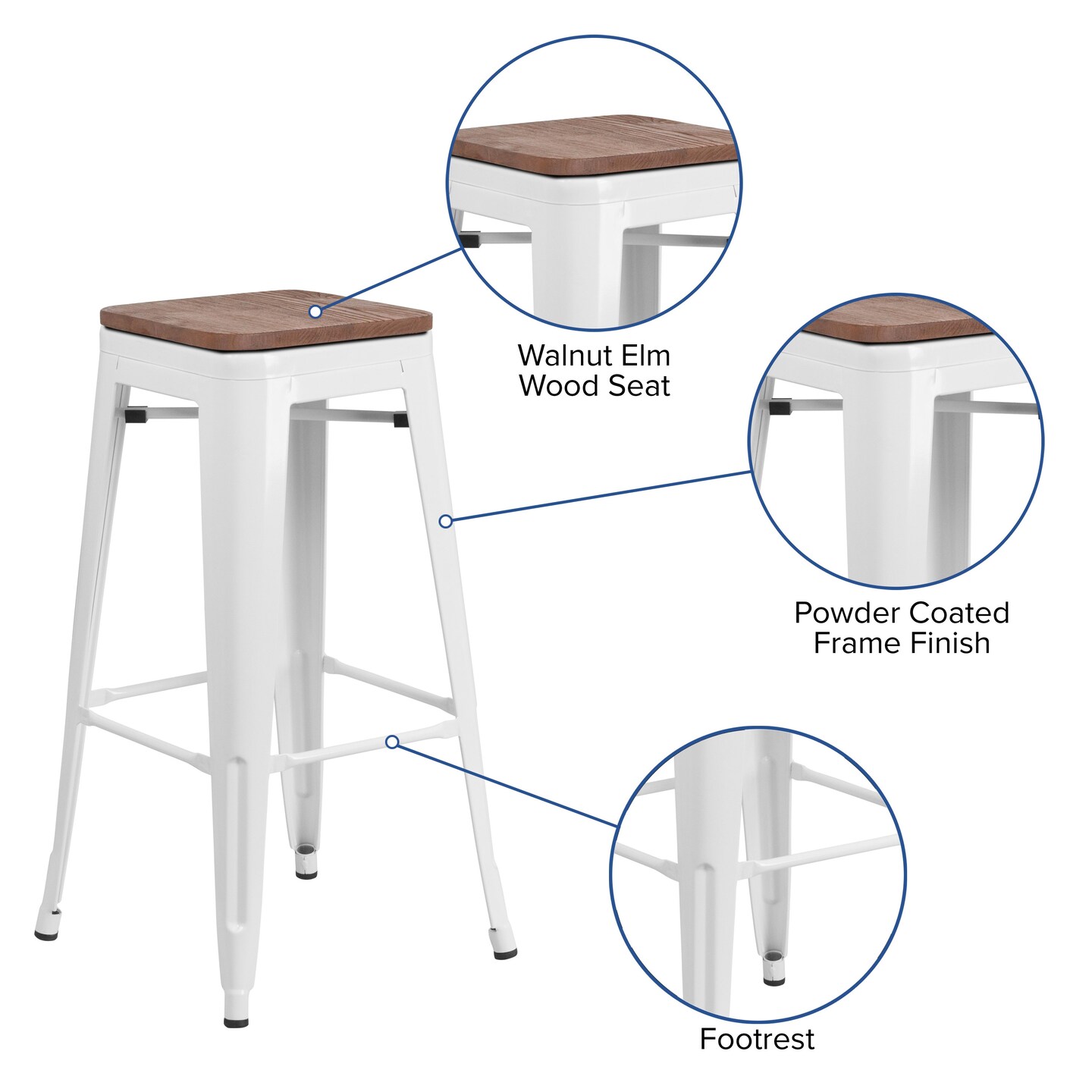 Merrick Lane Dalton Series Backless Metal Dining Stool with Wooden Seat for Indoor Use