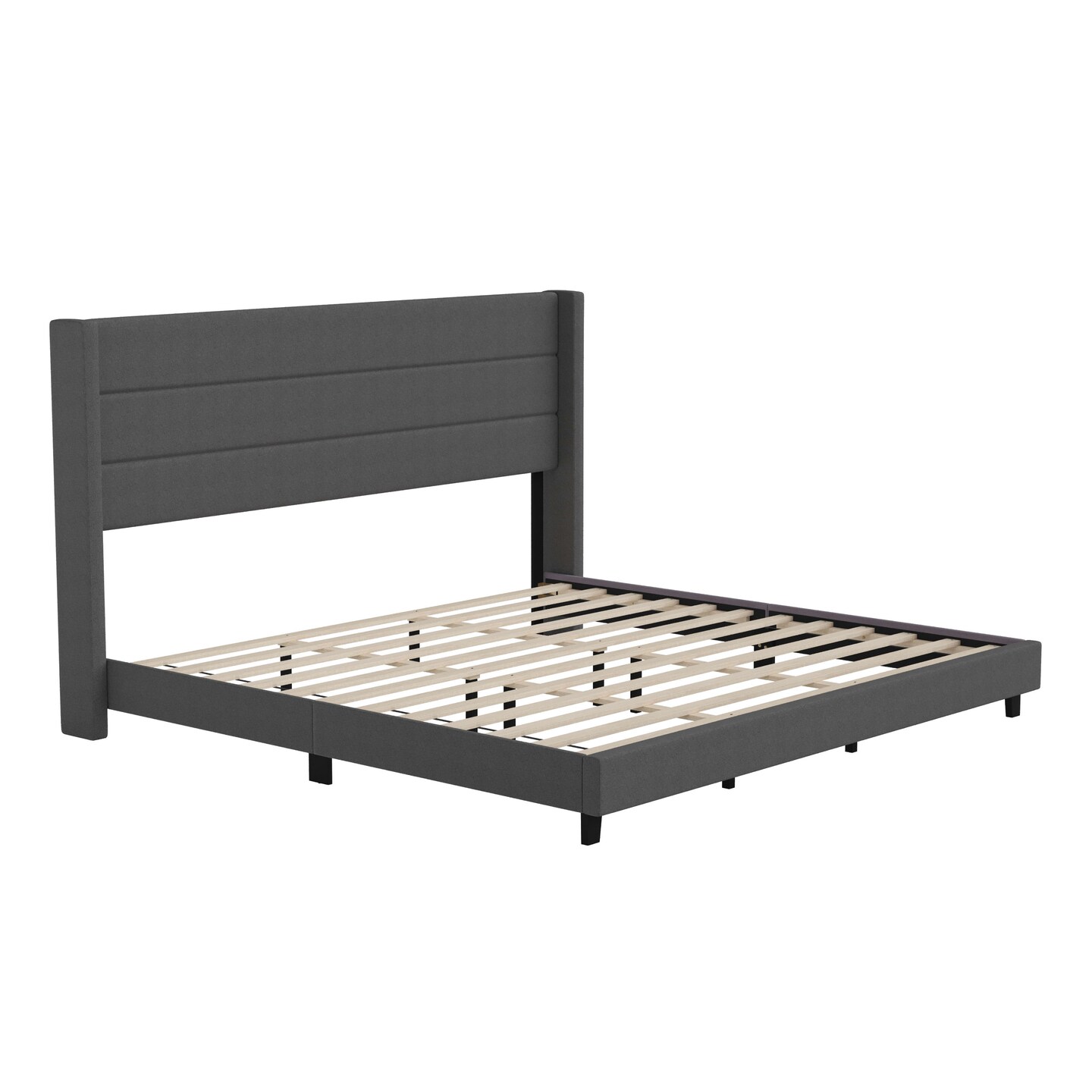 Merrick Lane Percy Modern Platform Bed with Padded Channel Stitched Upholstered Wingback Headboard and Underbed Clearance