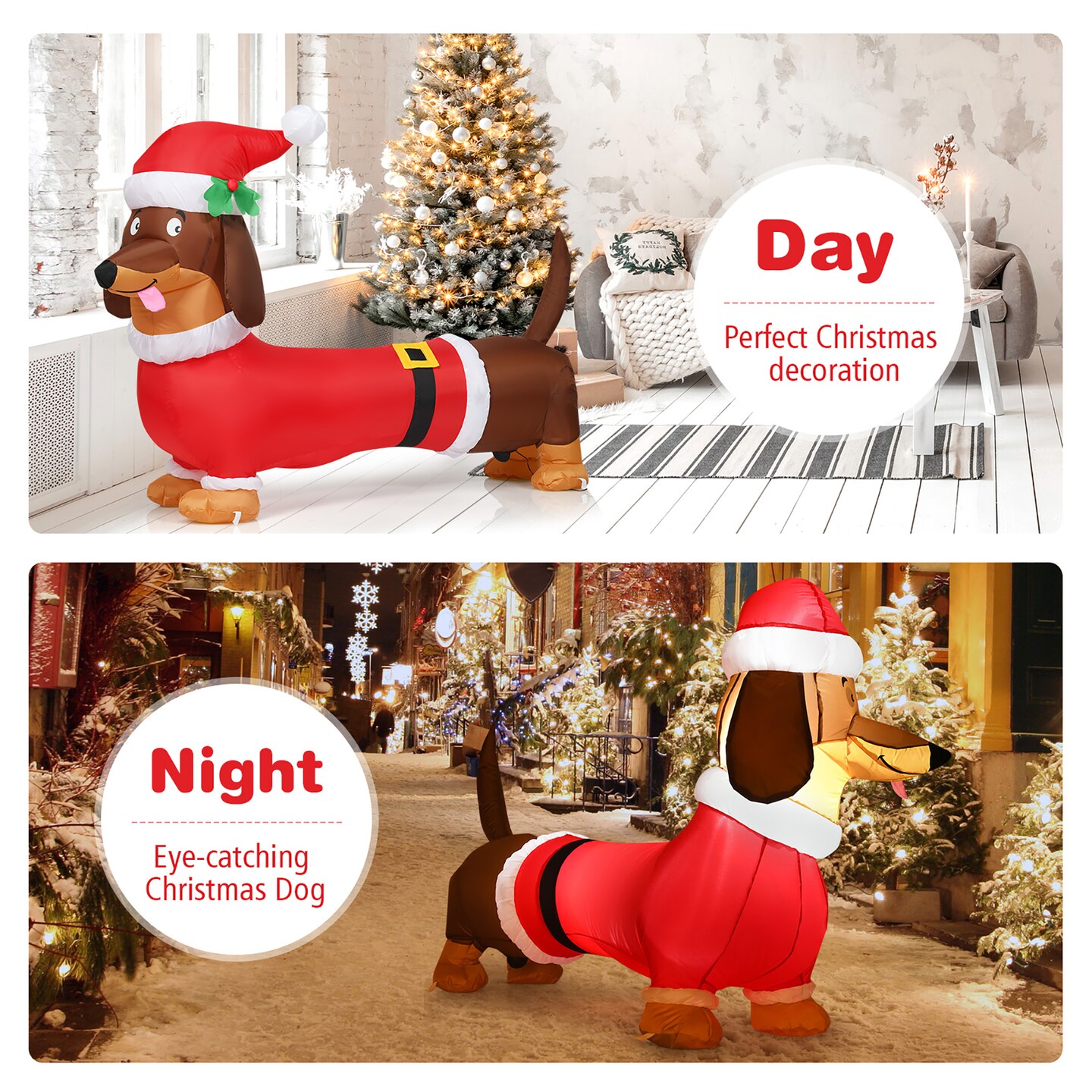 Costway 5 FT Inflatable Christmas Dog w/ LED Lights Blow Up Outdoor Yard Lawn Decoration