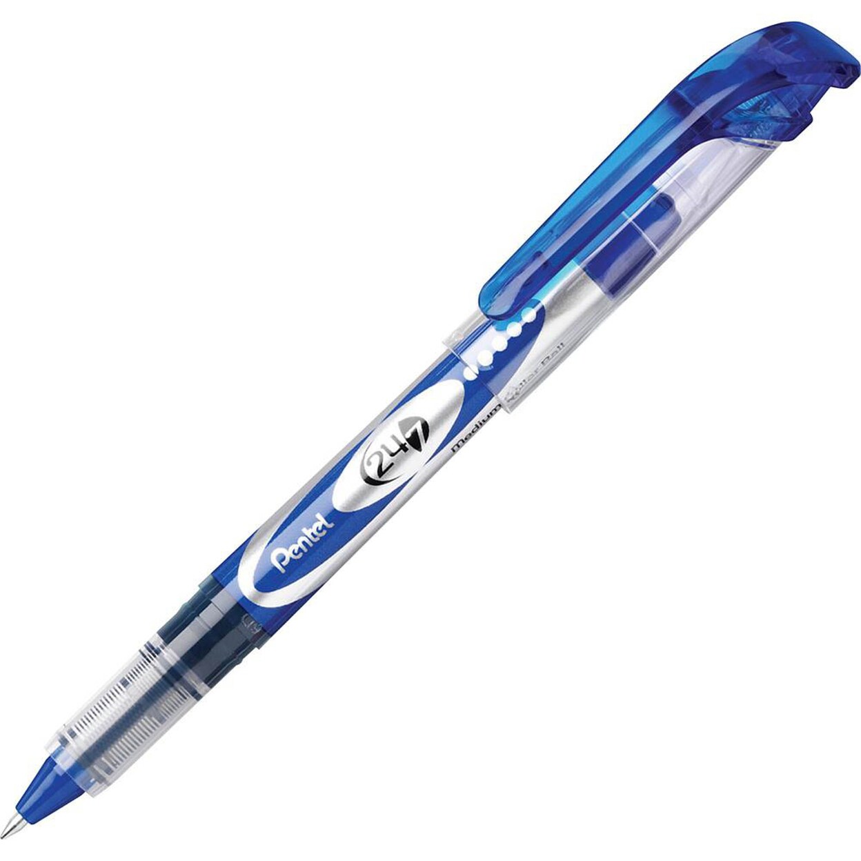 Pentel   24by7 Rollerball Pens - Medium Pen Point - 0.7 Mm Pen Point Size - Blue Water Based Ink - Blue Barrel - Metal Tip