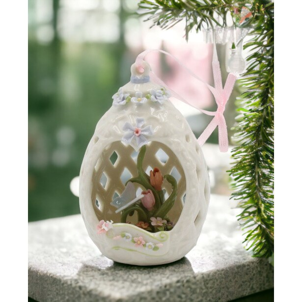 kevinsgiftshoppe Ceramic Butterfly with Flowers inside Carved Egg Dome Ornament Home Decor   Kitchen Decor Spring Decor