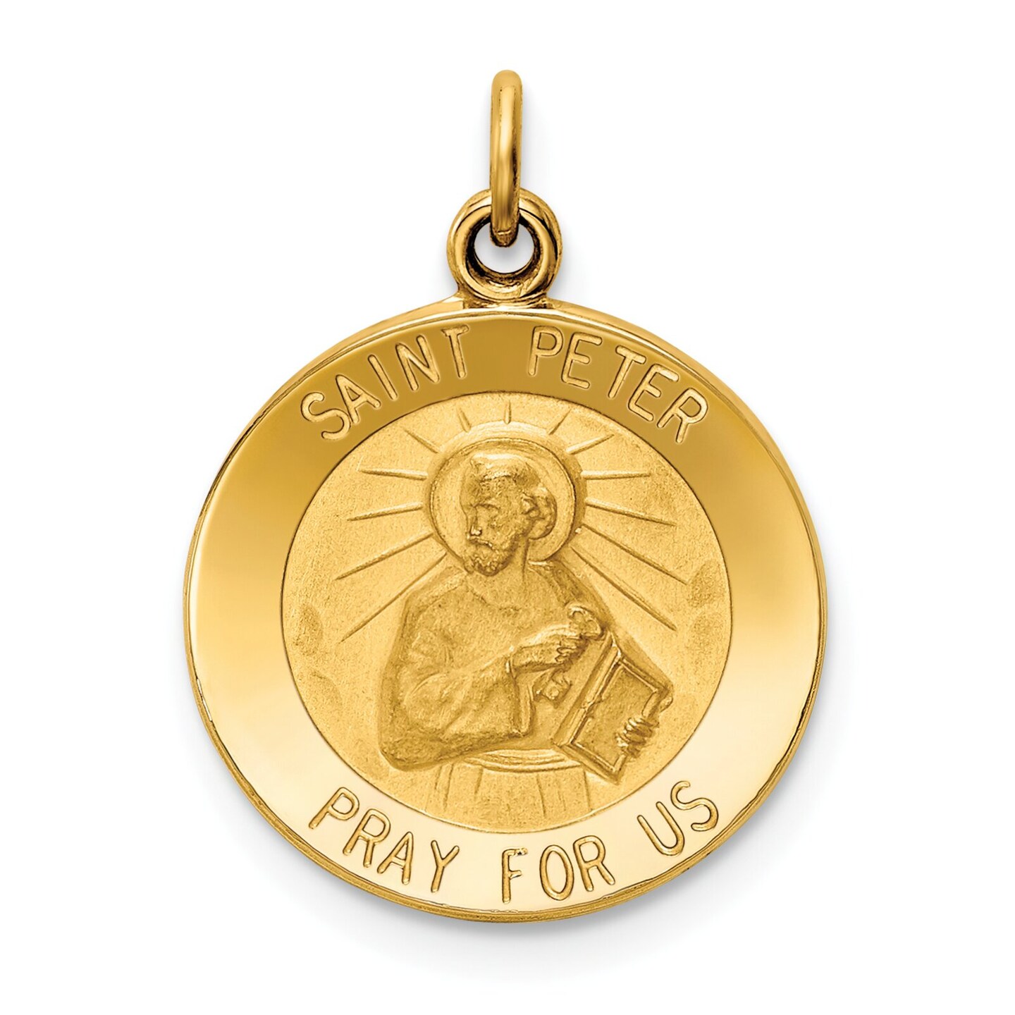 14K Yellow Gold Saint Peter Medal Charm Pendant Jewelry 23mm x 15mm