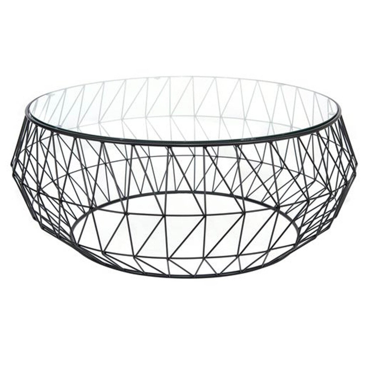 Leisuremod Malibu Modern Round Glass Top Coffee Table With Metal Base - Black