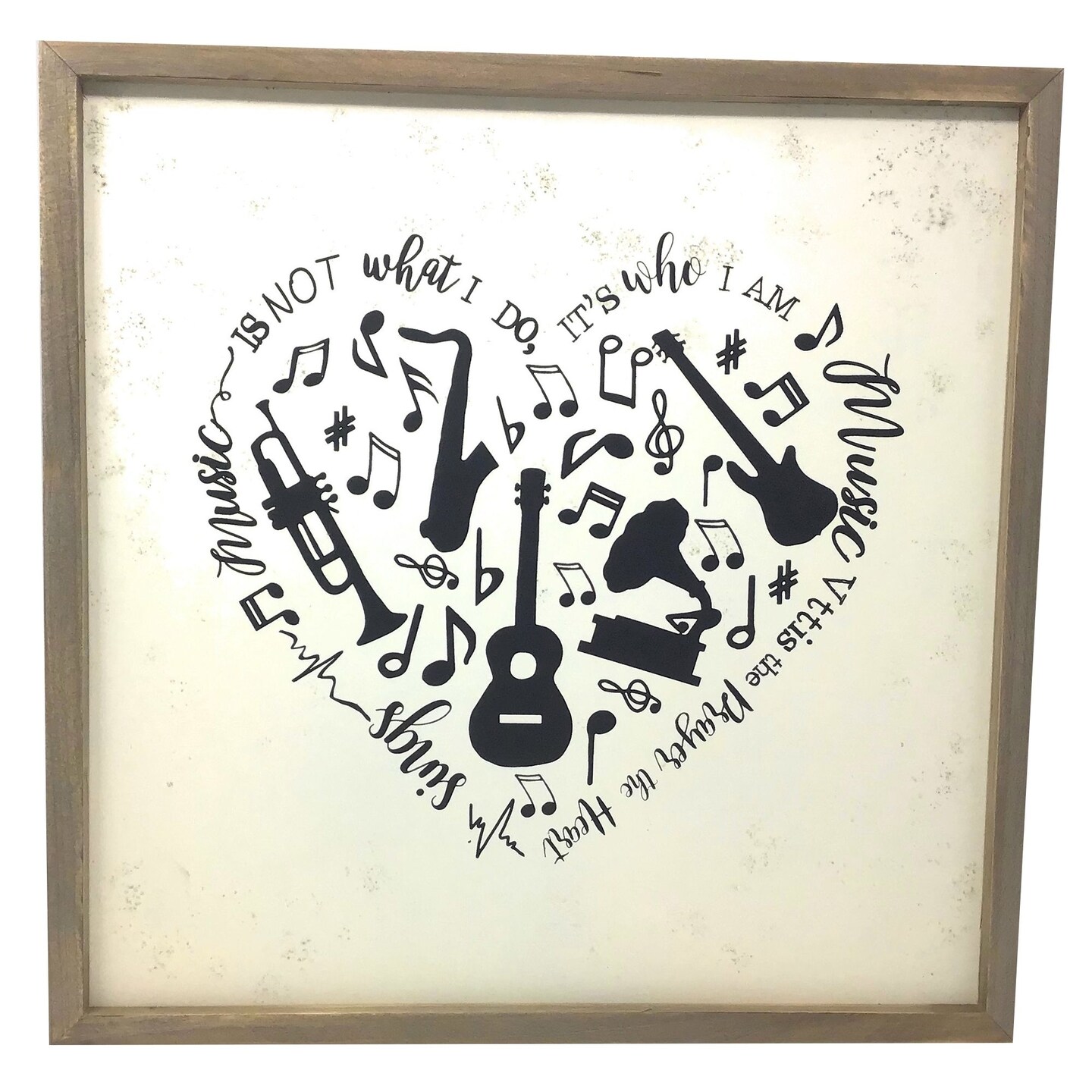 TX USA Corporation Square Framed Heart Shape Musical Instruments Wood Wall Decor