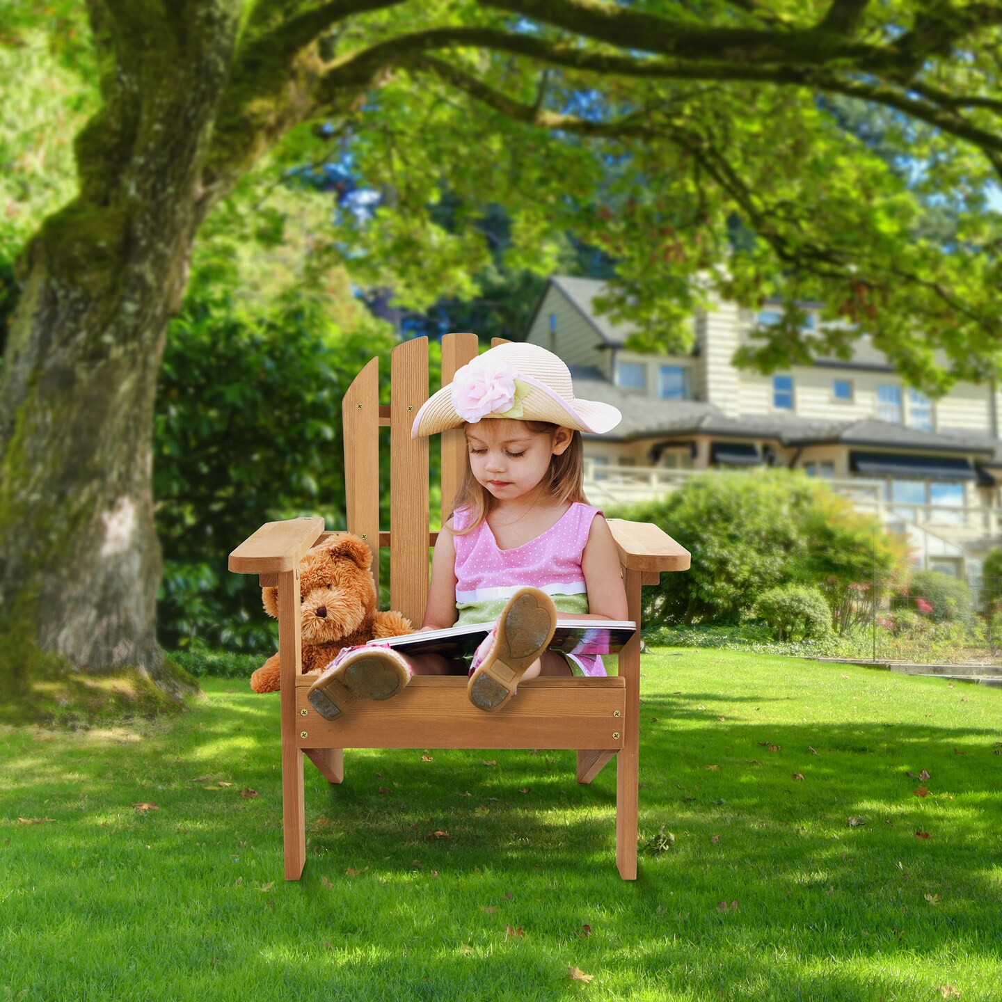 Casafield Children&#x27;s Adirondack Chair, Cedar Wood Outdoor Kid&#x27;s Chairs for Patio, Deck, Lawn and Garden, Partially Pre-Assembled
