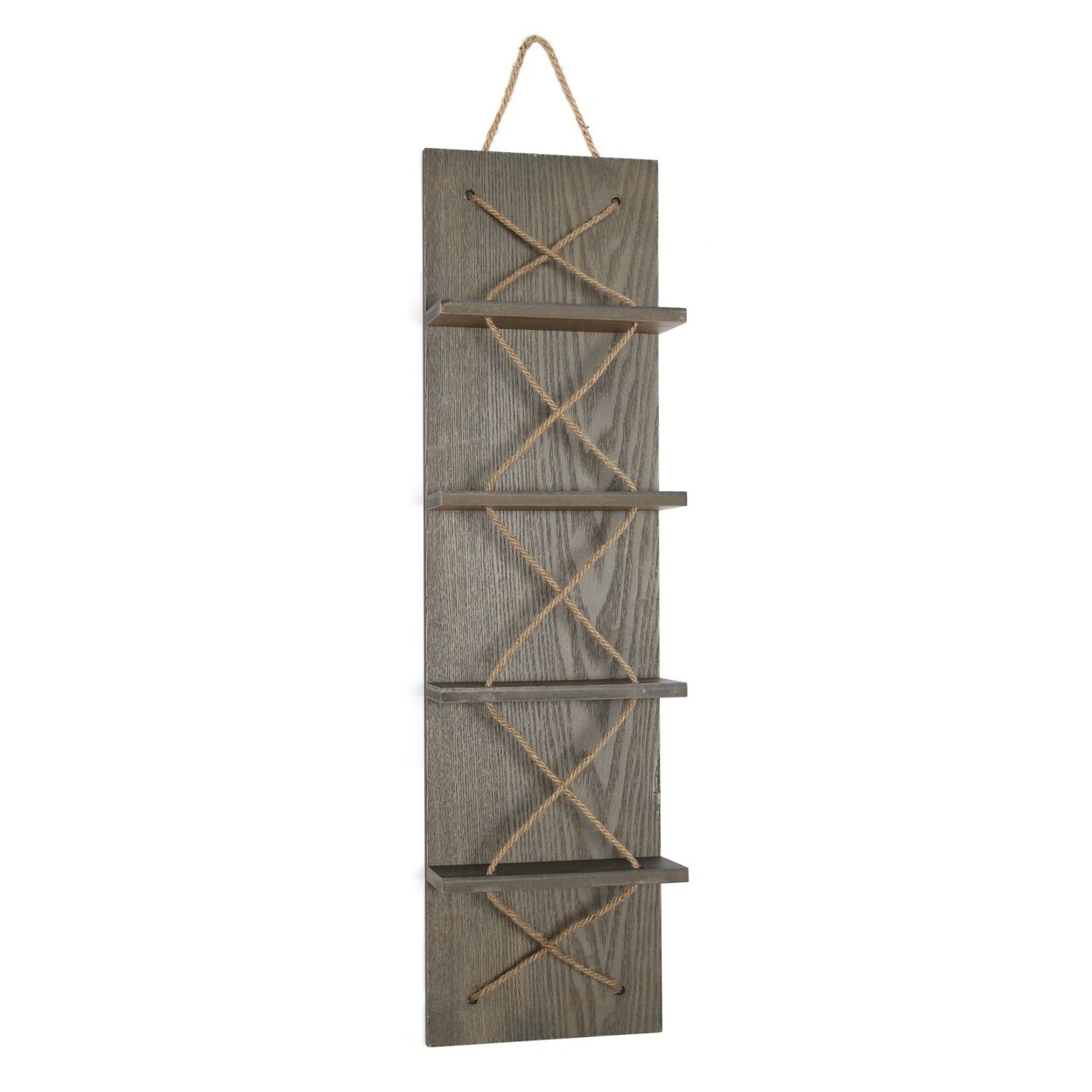 Elegant Designs Positano Nautical Rope 4 Bottle Vertical Wall Mounted Wood Wine Rack, Rustic Gray