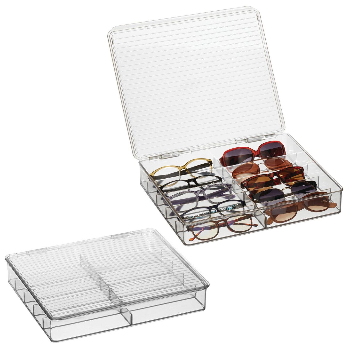 mDesign Plastic Glasses Storage Organizer Box, 5 Sections, 2 Pack