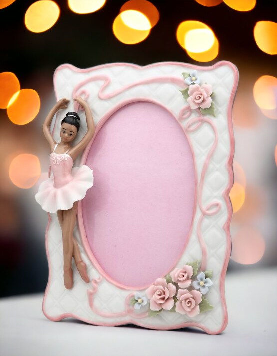 Ceramic African American Ballerina Picture Frame, Home D&#xE9;cor, Gift for Her, Gift for Daughter, Gift for Ballerina Dancer