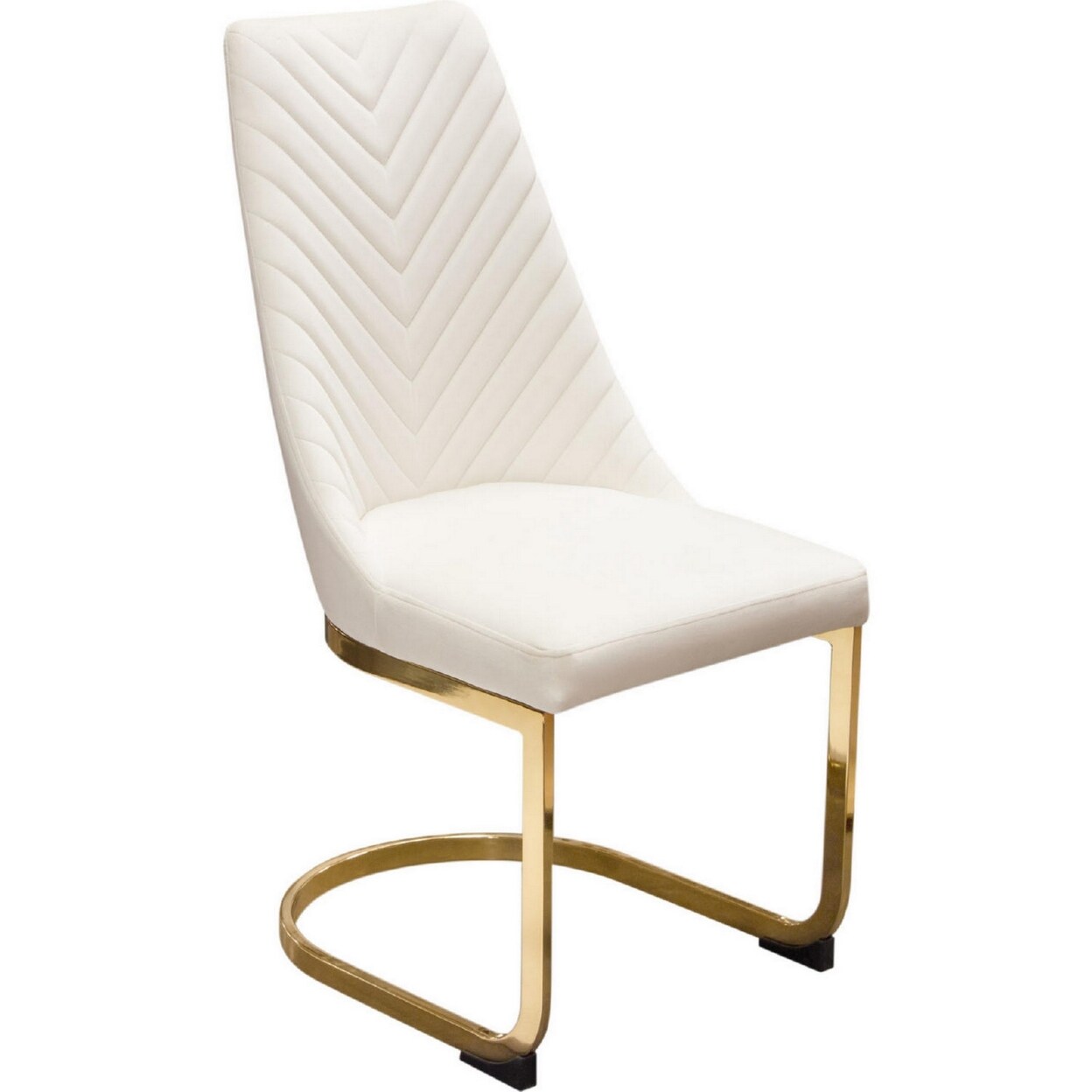 Saltoro Sherpi Jima 22 Inch Cantilever Dining Chair, Set of 2, White Velvet, Gold Base-