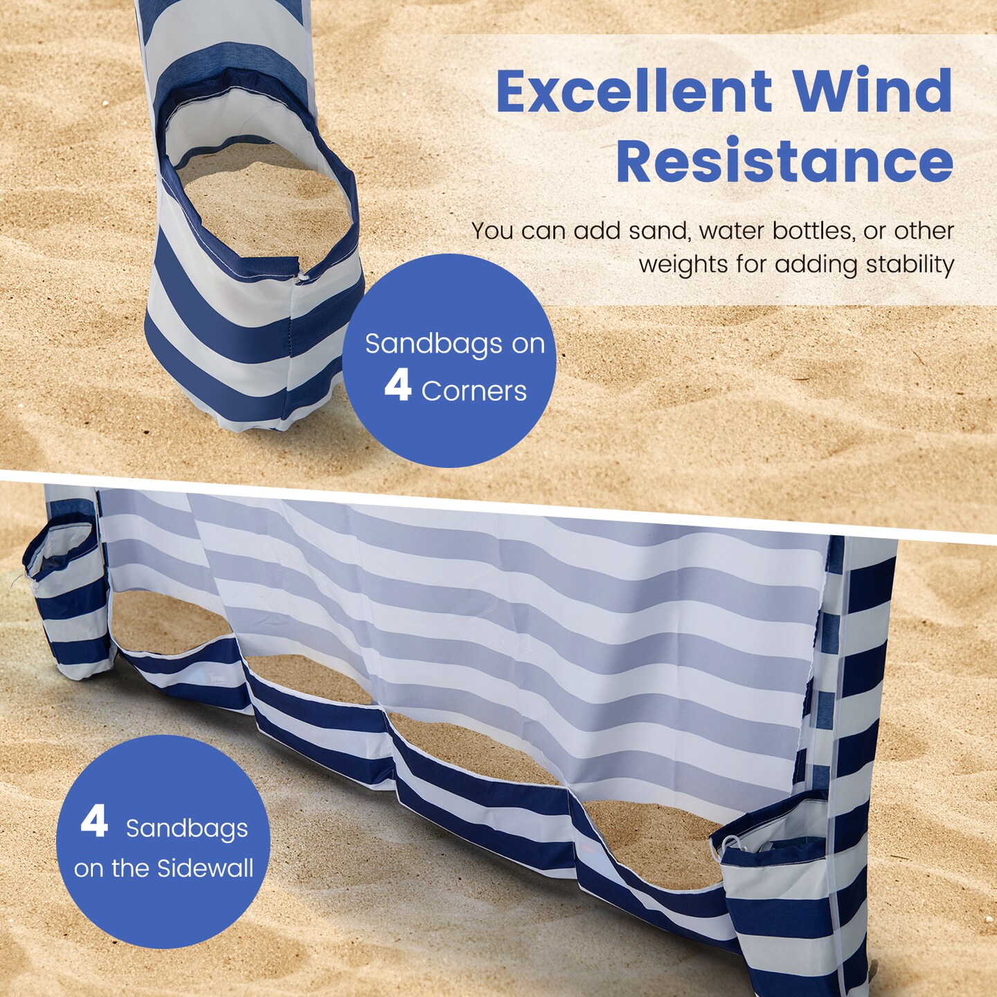 Costway 6 x 6FT Foldable Beach Cabana Tent with  Carrying Bag Detachable Sidewall