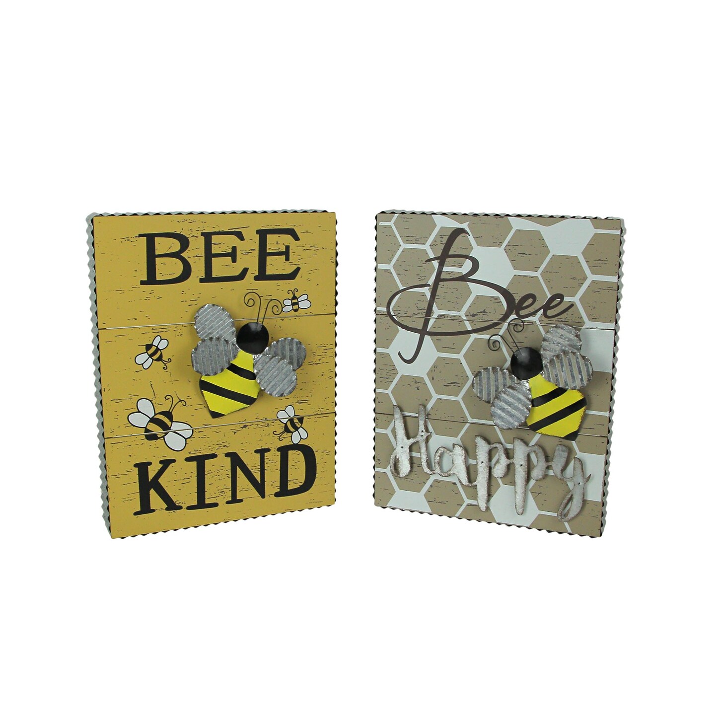 Set of 2 Bee Happy Bee Kind Honeybee Wall Hanging Signs Motivational Home Decor