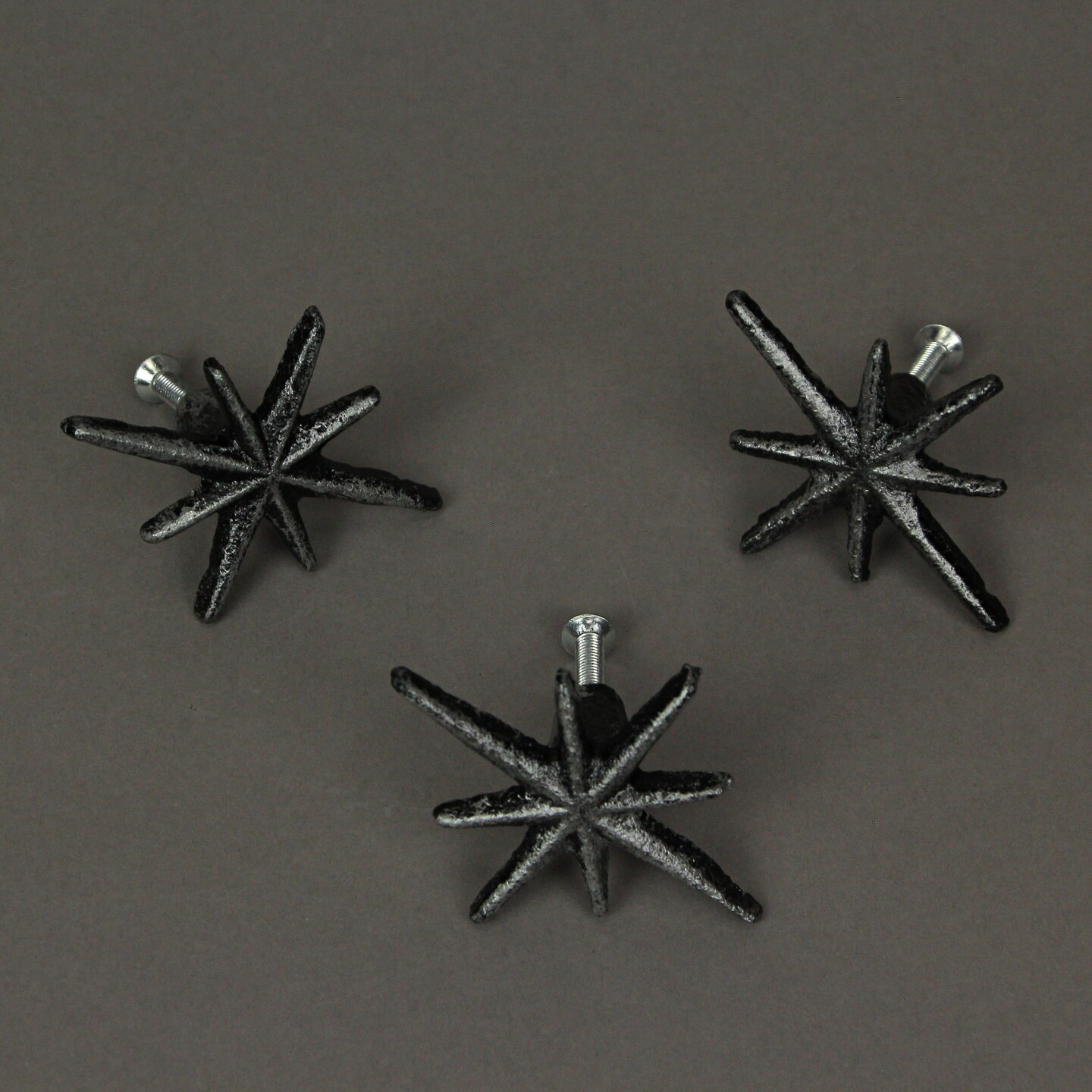 Set of 6 Antique Finish Mid Century Modern Starburst Drawer Pulls