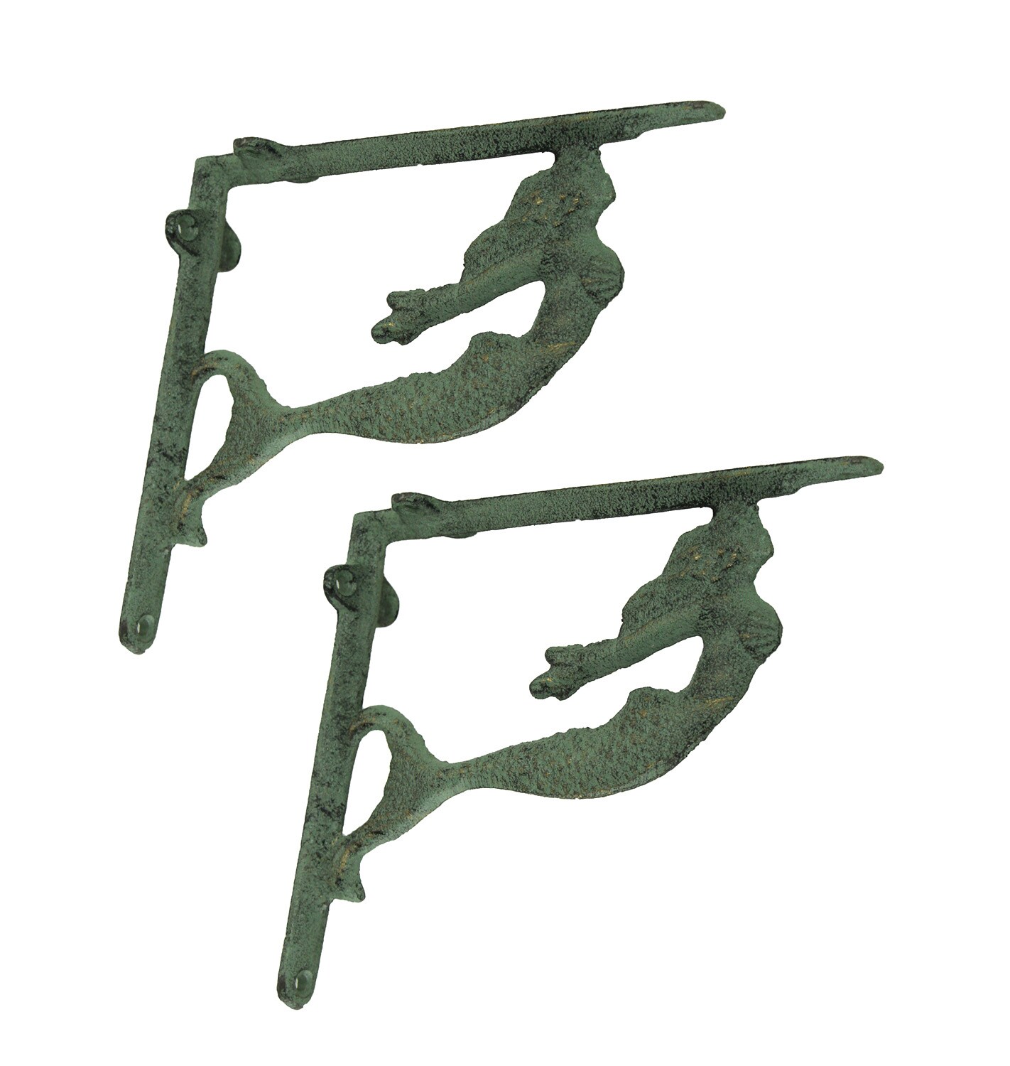 Cast Iron Swimming Mermaid Wall Shelf Bracket Coastal Decor Set of 2