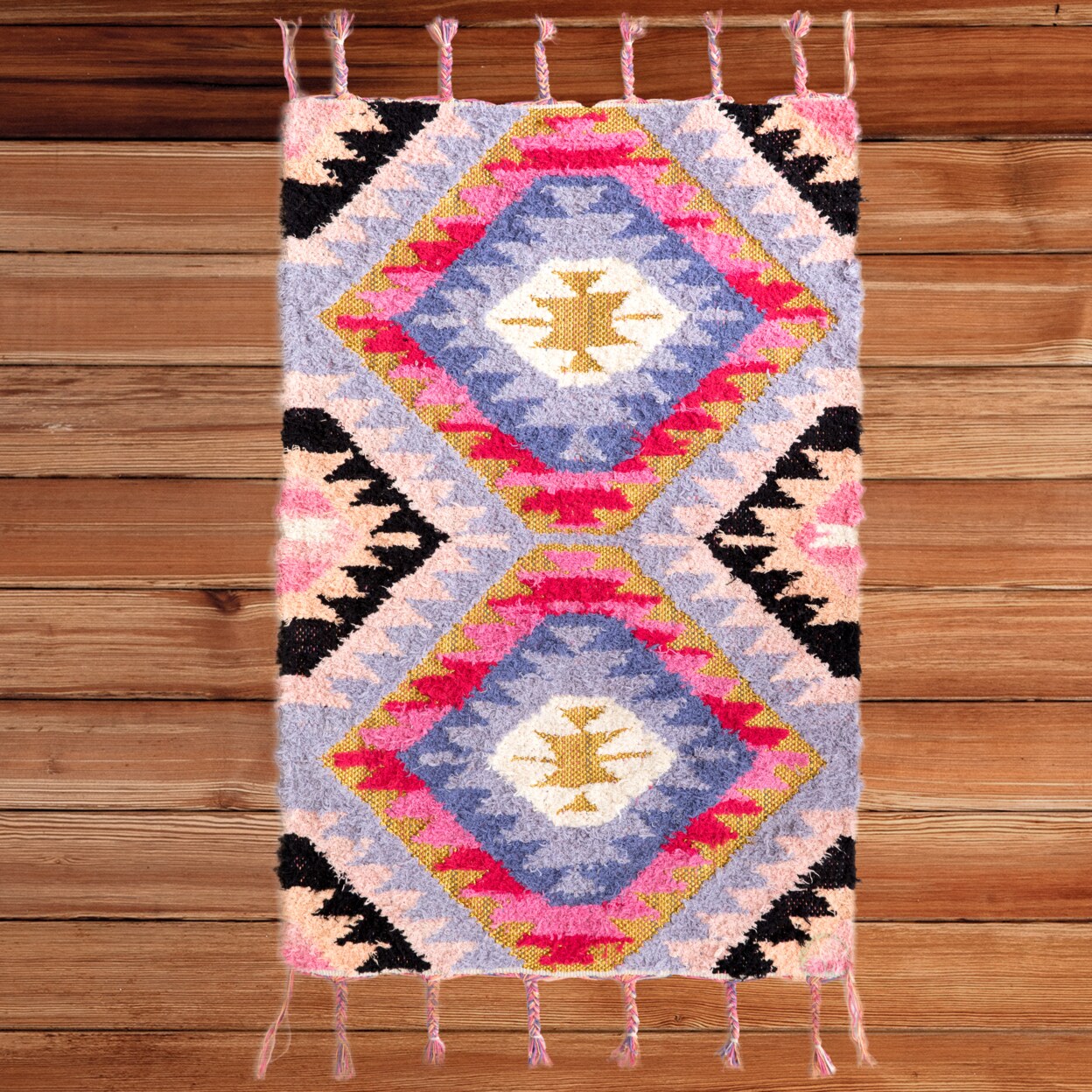 Deerlux Handwoven Boho Pink Gold Metallic Cotton Kilim Area Rug 2 X 3