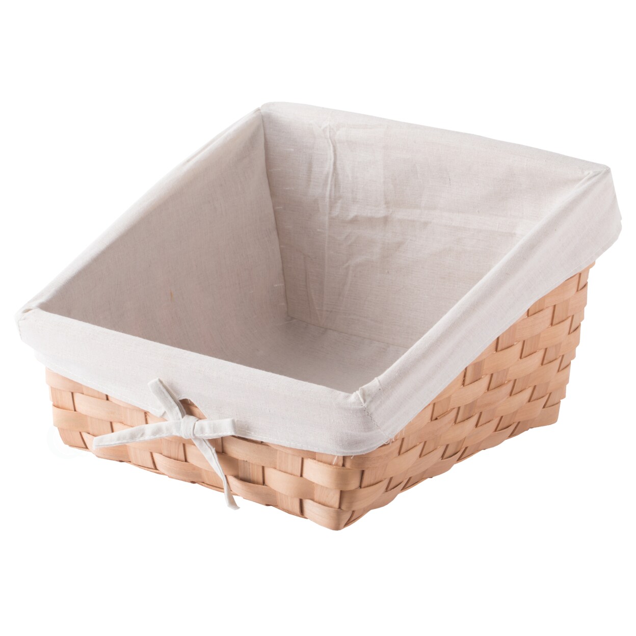 Wickerwise Wooden Angled Display Basket with Fabric Liner for Storage and Display