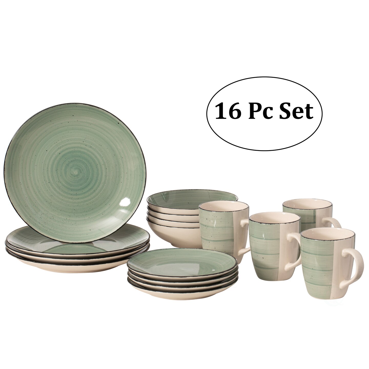 Spin Wash Dinnerware Set 16 Piece Chip Resistant Plates Mugs Bowls For 4