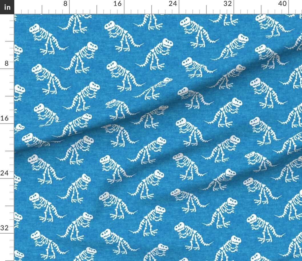Blue Dinosaur Tyrannosaurus Rex Trex Dino Bones Kid Small Scale Jurassic Custom Printed Fabric by Spoonflower Various Fabrics by the Yard or Fat Quarter