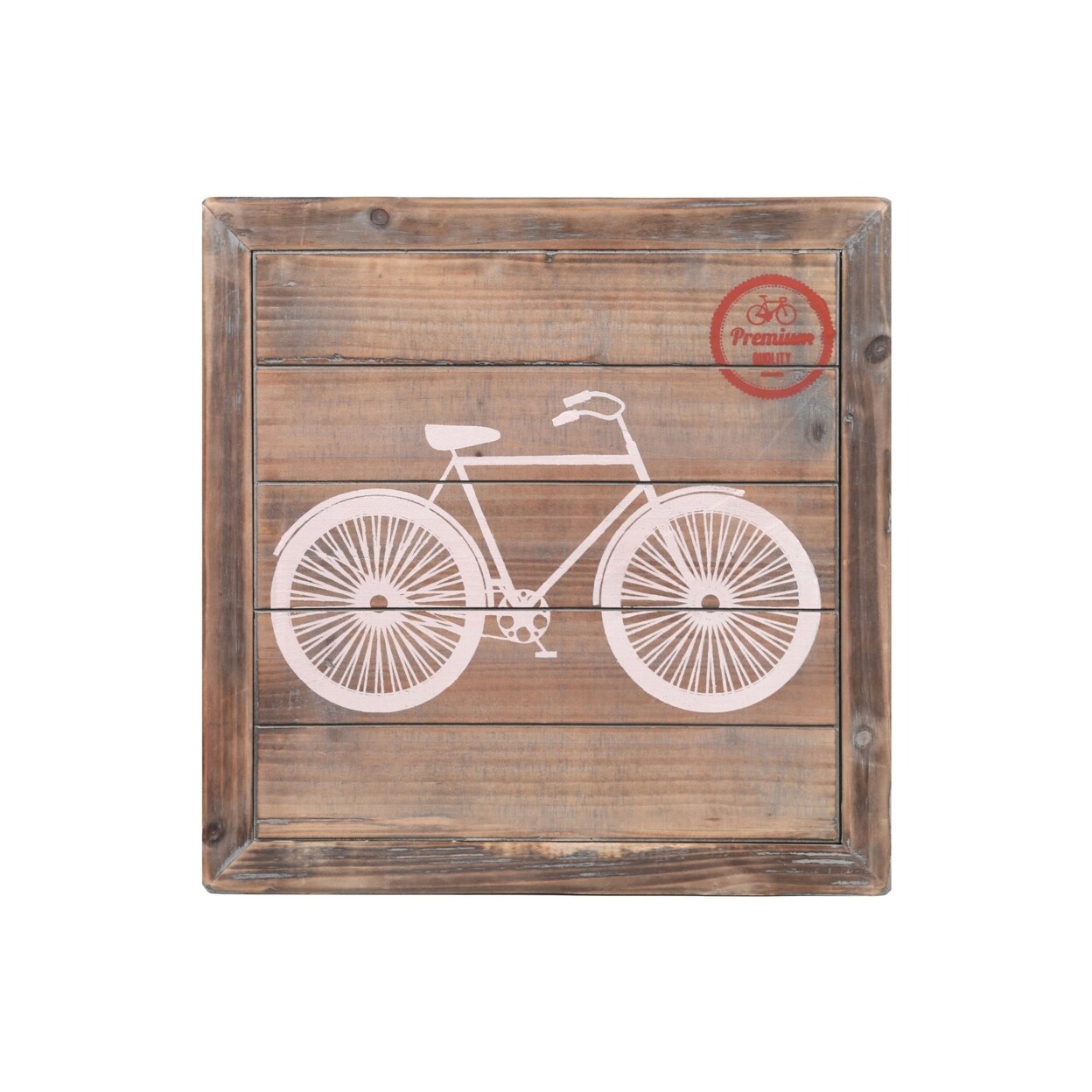 Saltoro Sherpi Square Wall Art with Printed Bicycle and Plank Frame, Set of 2, Brown-