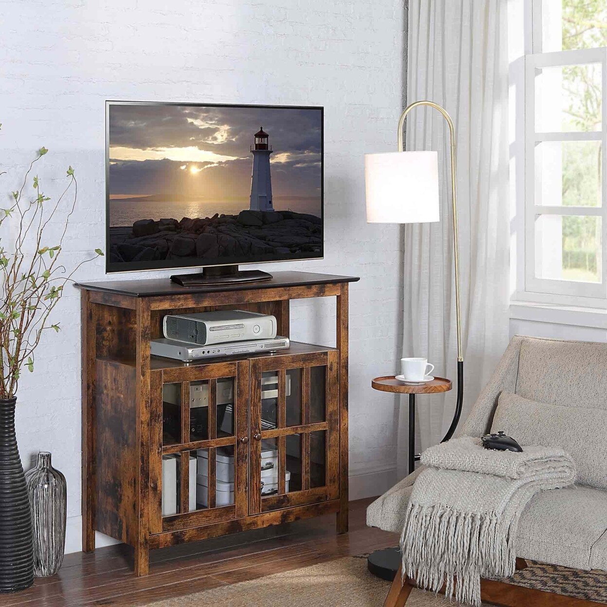 Convenience Concepts Big Sur Highboy TV Stand with Storage Cabinets Barnwood