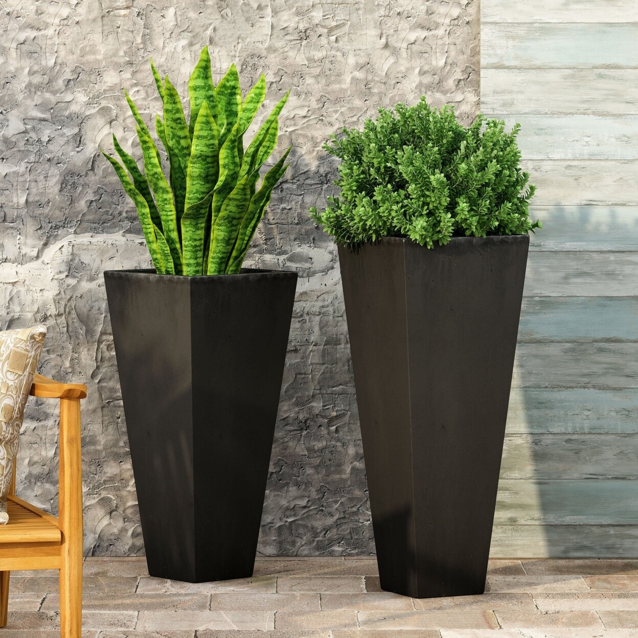 GDFStudio Fardeen Outdoor Modern Large and Medium Cast Stone Planter Set