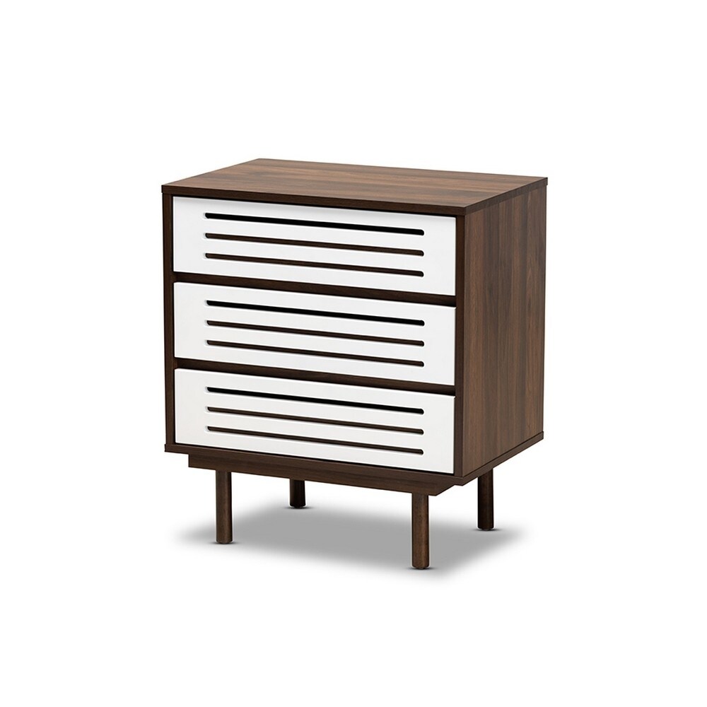 Baxton Studio Meike MidCentury Modern TwoTone 3Drawer Nightstand