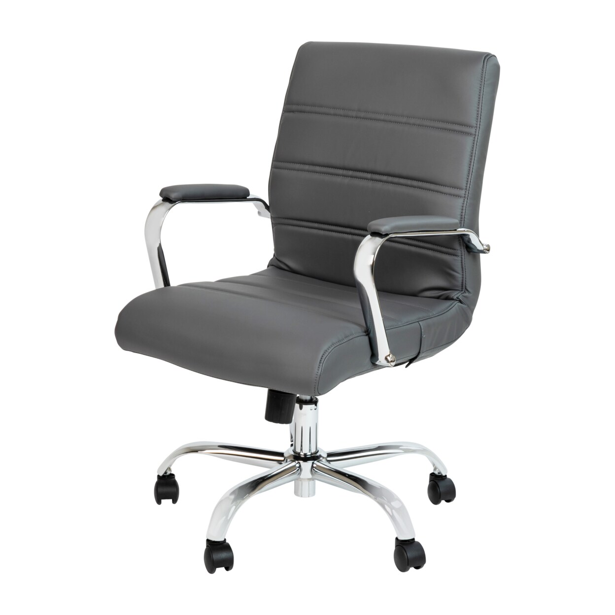Flash Furniture Mid-Back Gray LeatherSoft Executive Swivel Office Chair with Chrome Frame and Arms