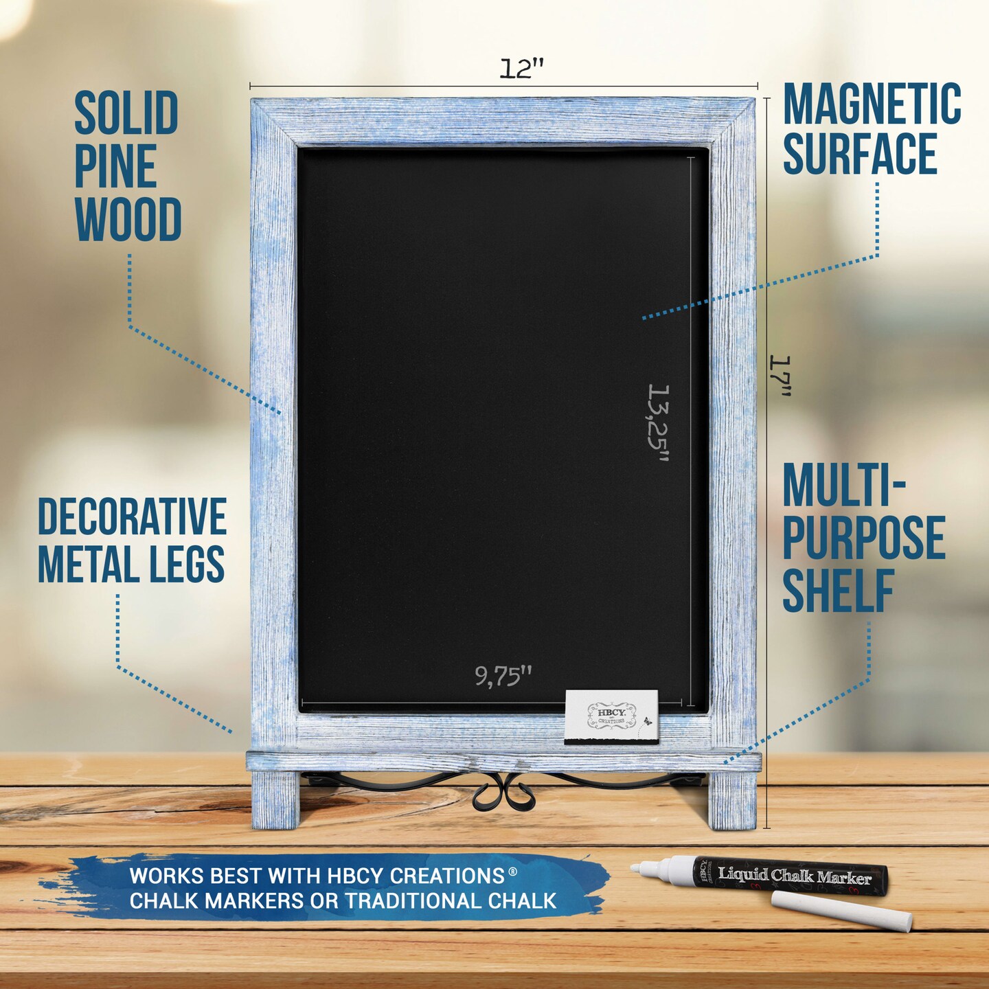 HBCY Creations Hanging or Tabletop Chalkboard with Legs/Wedding Table Sign/Kitchen Countertop Memo Board