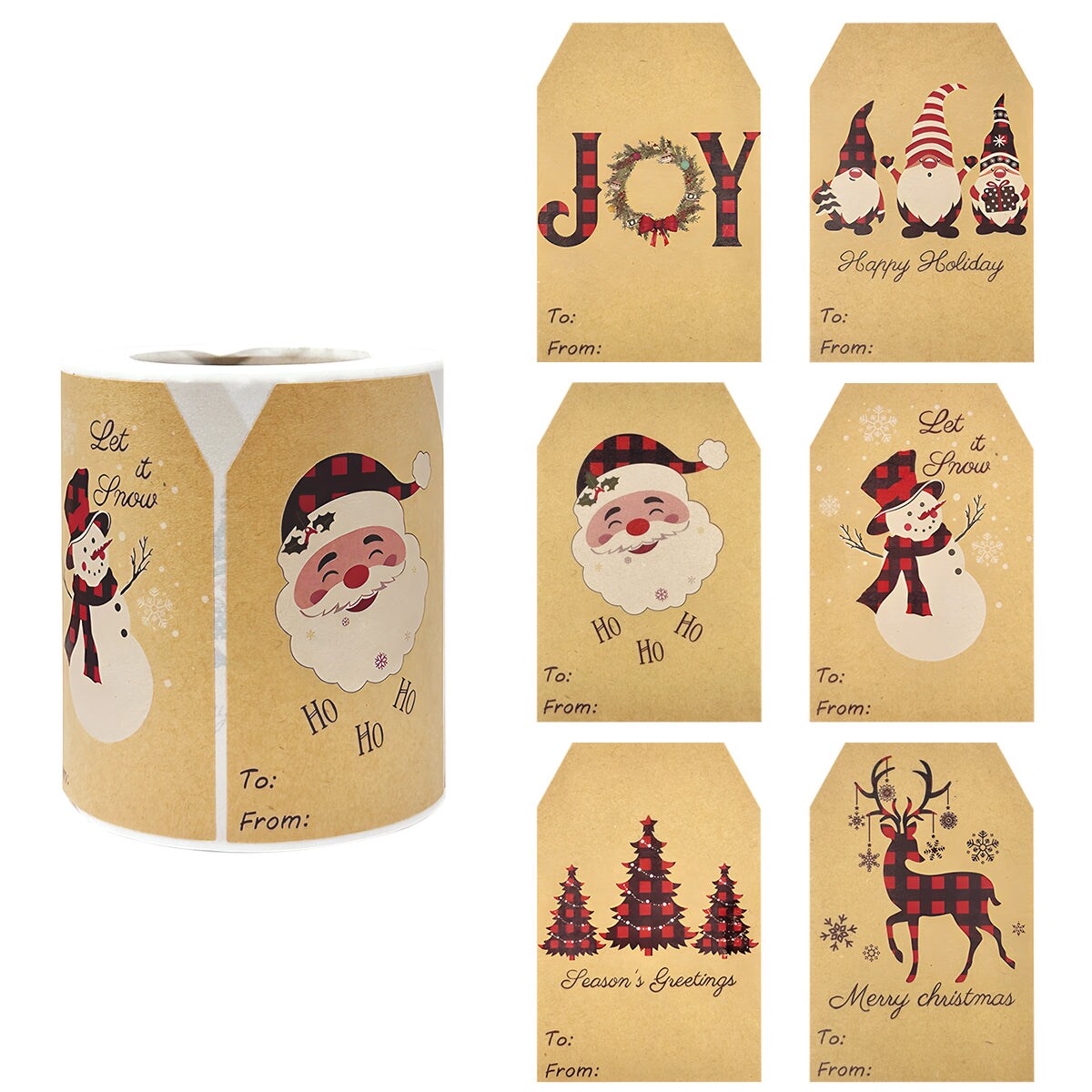 Wrapables Christmas Holiday Gift Tag Stickers and Labels Roll for Gift-Wrapping, Labeling, Package Decoration