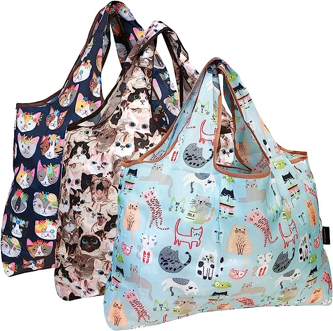 Wrapables Large Foldable Tote Nylon Reusable Grocery Bag, 3 Pack