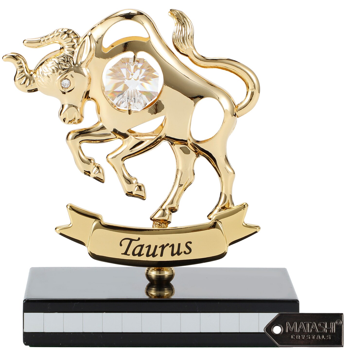 Matashi 24K Gold Plated Zodiac Astrological Sign Taurus Figurine Statuette On Stand Studded With Crystals Girlfriend