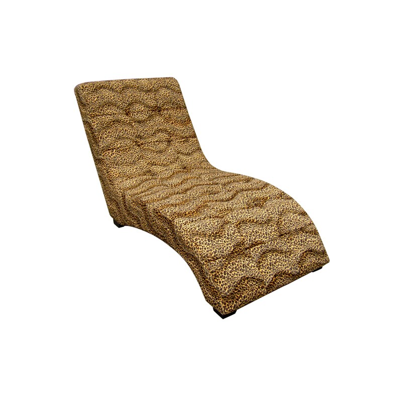 Saltoro Sherpi Fabric Upholstered Animal Print Chaise with Curved Backrest, Brown-