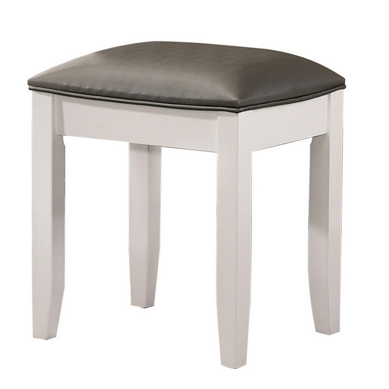 Saltoro Sherpi 18 Inch Vanity Stool, Foam Cushion, White Frame, Metallic Gray Faux Leather-