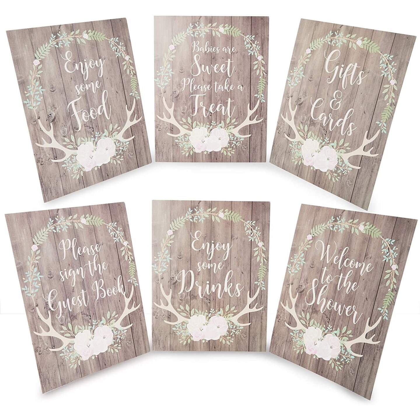 Sparkle and Bash Rustic Baby Shower Table Signs for Decorations (8.5 x 11 in, 6 Pack)
