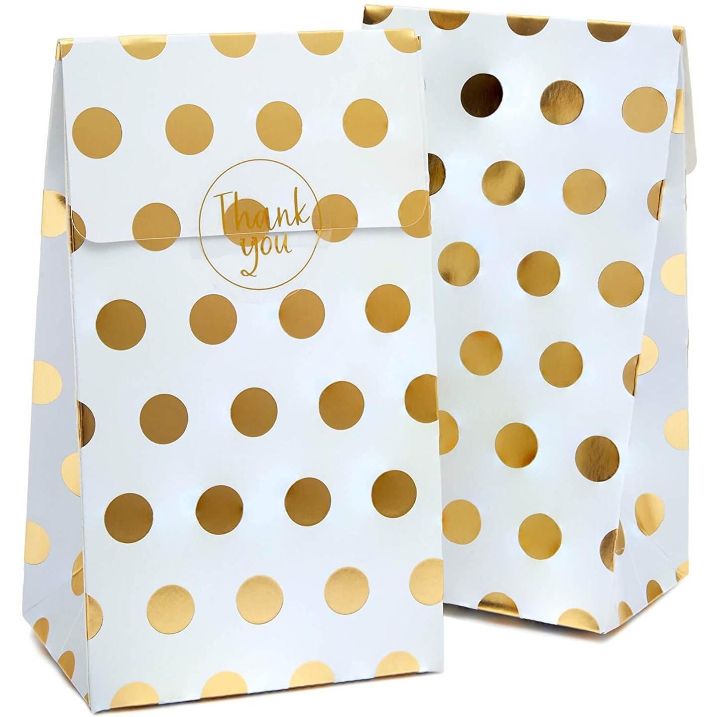 Party Favor Bags, White with Gold Foil Dots (24 Pack)