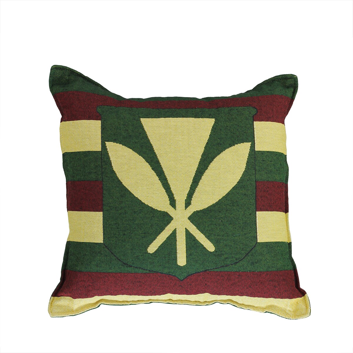 Simply Home 17&#x22; Green and Yellow Hawaiian Coat of Arms Square Throw Pillow