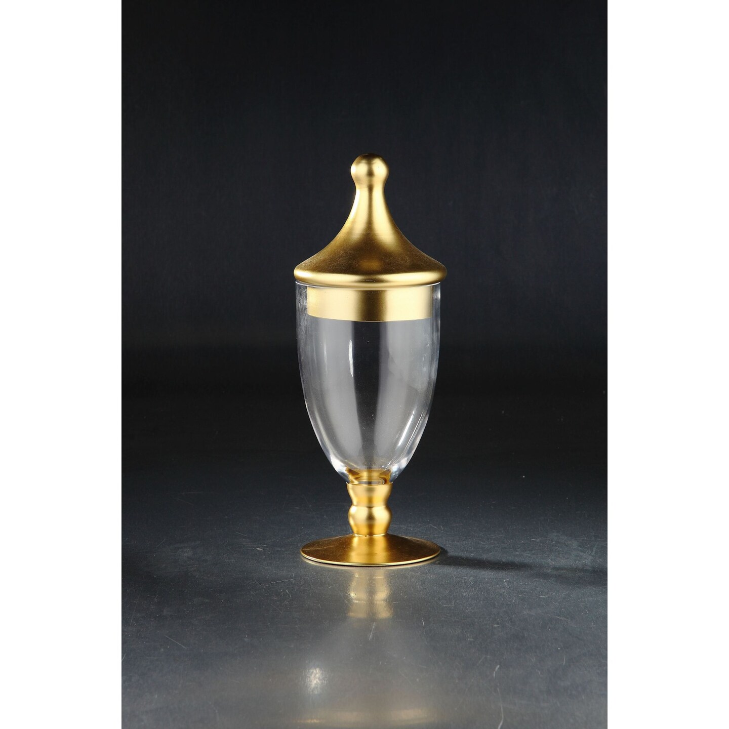 CC Home Furnishings 15.5&#x22; Gold and Clear Candy Dish Jars with Finial Lid
