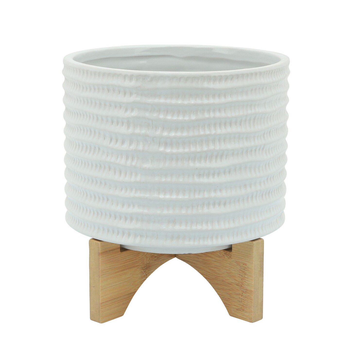 Kingston Living Textured Ceramic Planter with Stand - 8" - White
